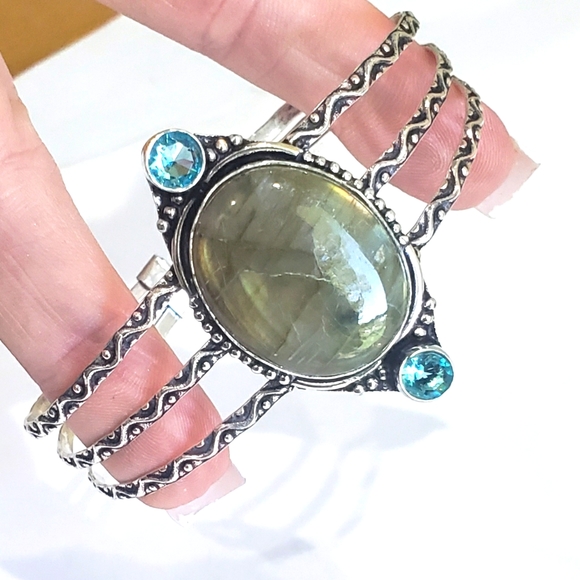 Hand Crafted Jewelry - Labradorite, Blue Topaz gemstone,  925 silver bracelet